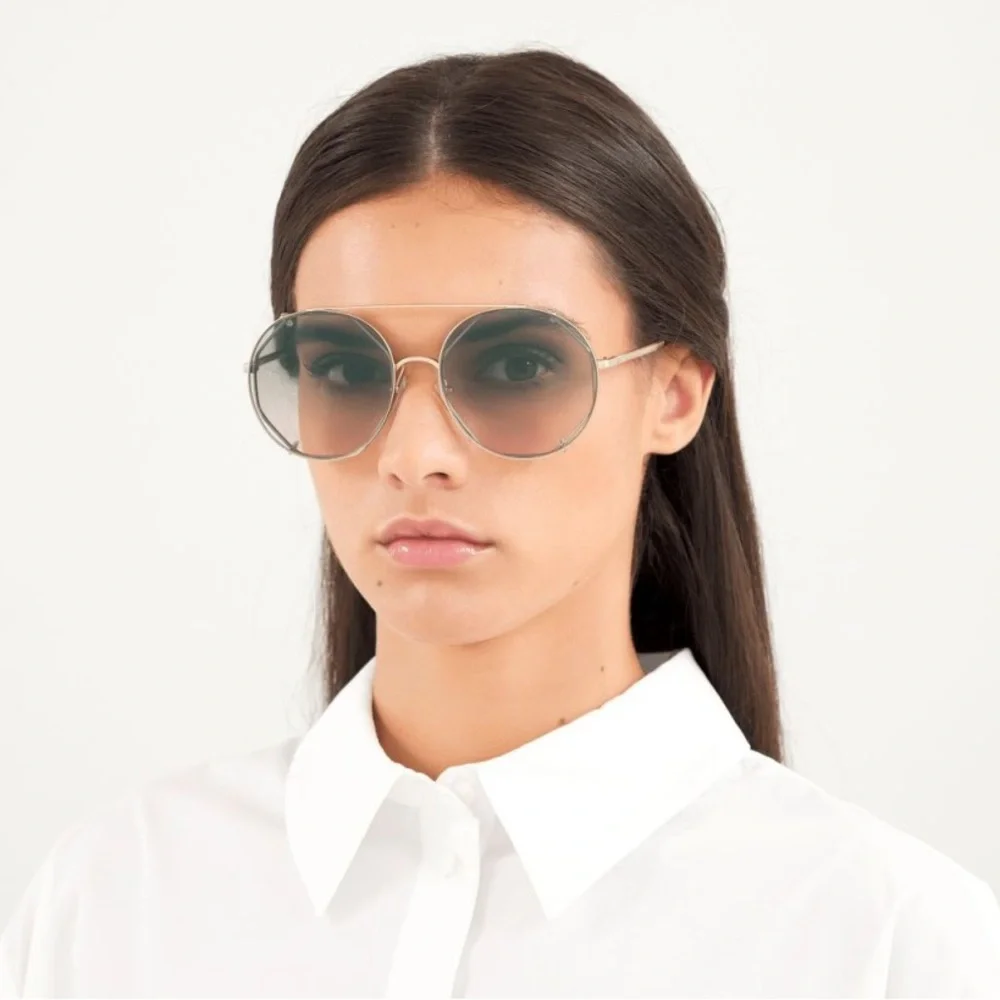 CHLOE GOLD HAVANA GREEN MIRRORED GRADIENT ROUND AVIATOR SUNGLASSES CH0041S - Picture 3 of 6